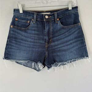 Levi Strauss & Co High Rise Denim Shorts Sz 30 dark wash raw hem